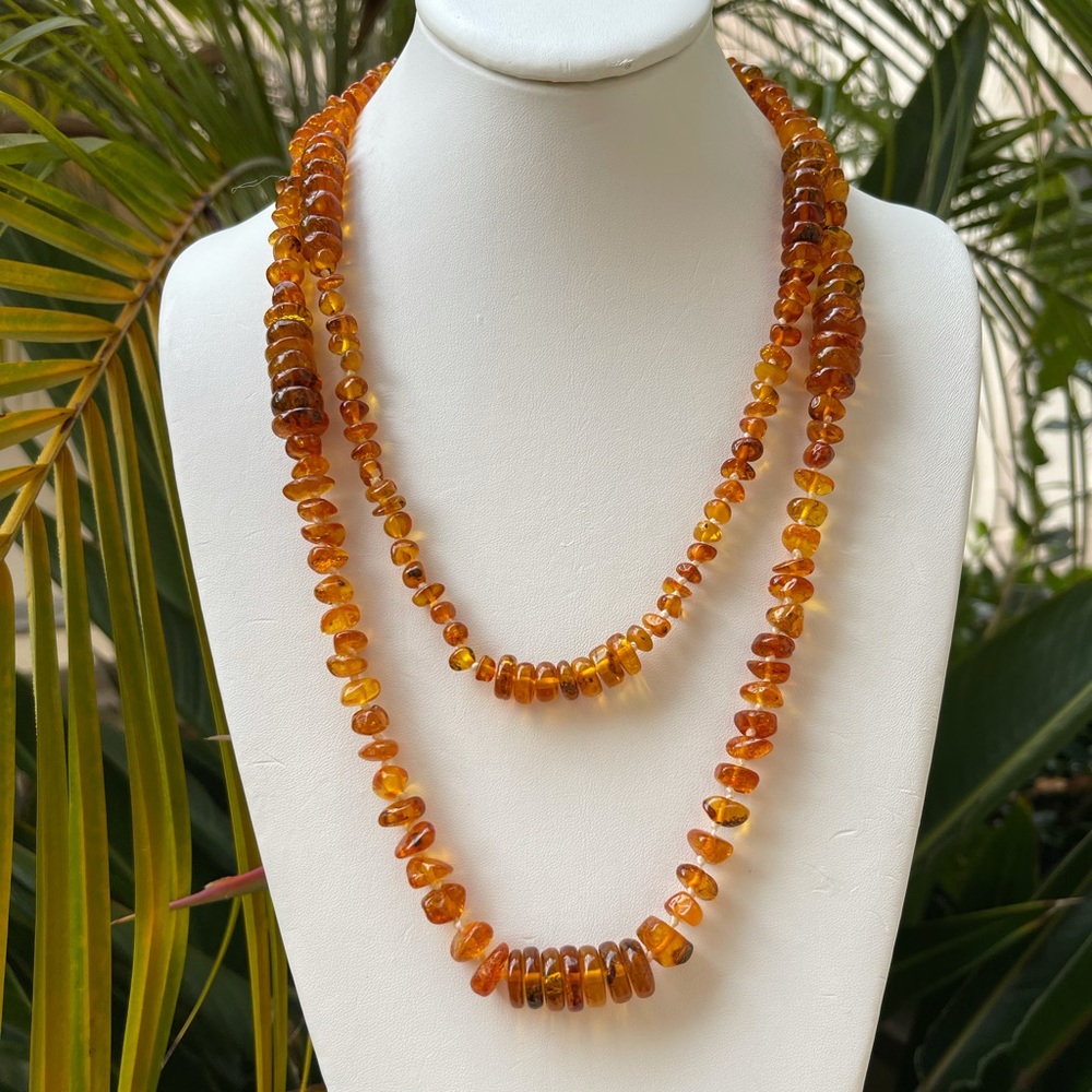 Genuine natural unheated Baltic honey amber long heavy necklace